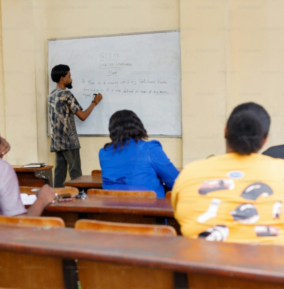 Classroom scene with teacher and students